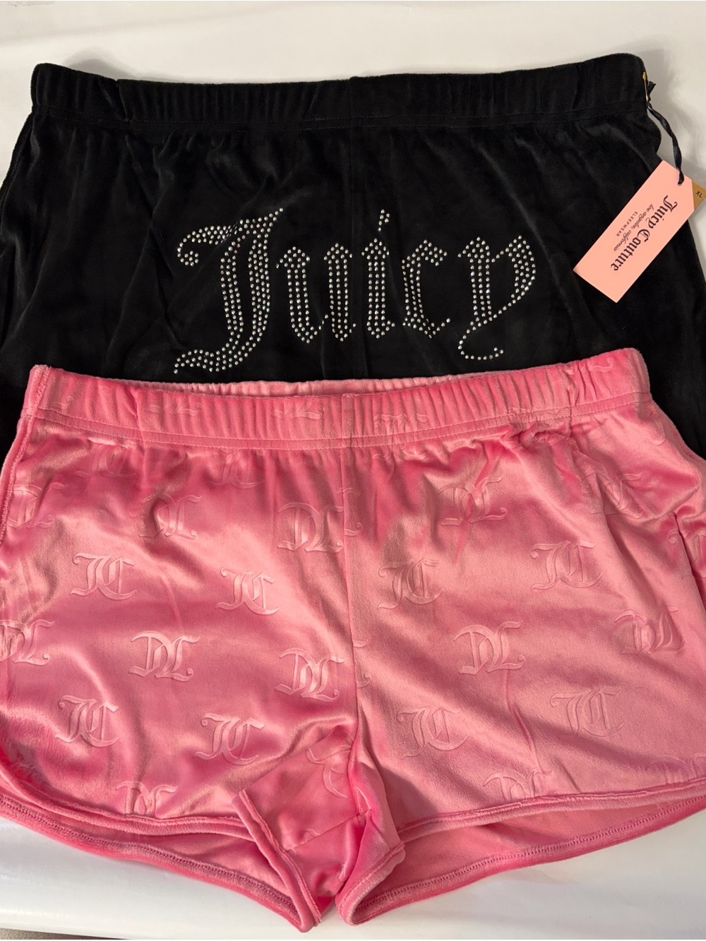 Juicy Couture Women's Black‎ & Pink Velour 2 PK Shorts Set